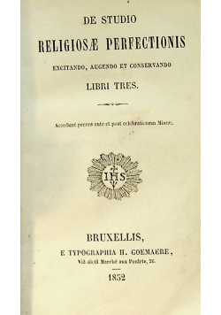 De studio Religiosae Perfectionis 1852r