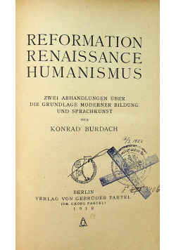 Reformation Renaissance Humanismus 1918 r.