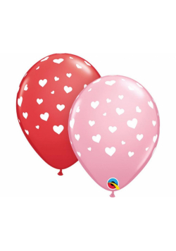 Balon z nadrukiem Serca czerwony, różowy 28cm 25sz