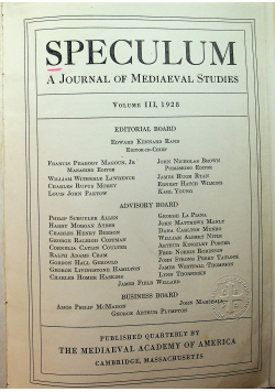 Speculum a Journal of Mediaeval studies volume III  1928 r