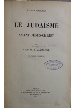 Le Judaisme avant Jesus Christ 1931 r