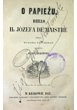O Papieżu 1853 r.