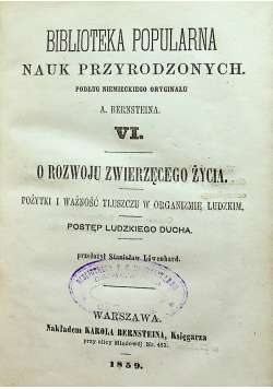 Biblioteka Popularna Nauk Przyrodniczych Tom VI 1859 r.