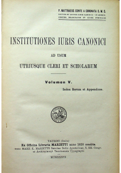 Institutiones Iuris Canonici  Vol  V  1936 r.