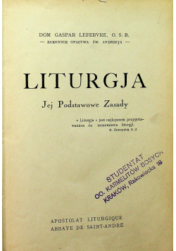 Liturgja Jej Podstawowe Zasady 1929 r.