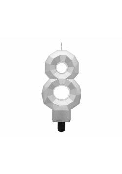 Świeczka cyferka 8 - Diament metalik srebrny 7,6cm