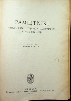 Pamiętniki spiskowców i więźniów galicyjskich