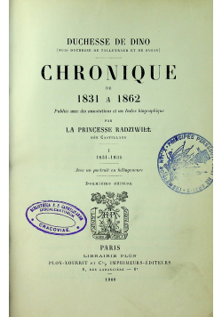 Chronique de 1831 a 1862 Tome I 1909 r