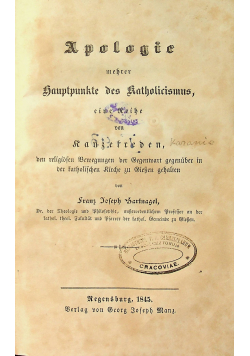 Apologie mehrer Hauptpunkte des Katholicismus 1845 r.