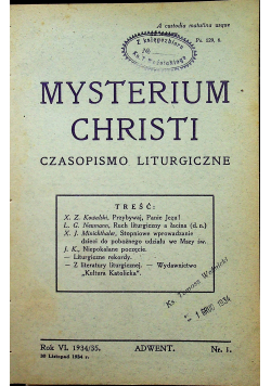 Mysterium Christi czasopismo liturgiczne Rok VI 1934 r