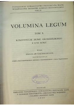 Volumina Legum Tom X konstytucje sejmu grodzieńskiego z 1793 roku