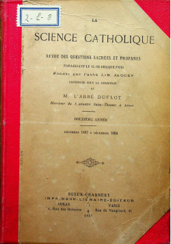 La Science Catholique Douzieme Annee  1898 r.