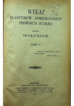 Wykaz klasztorów dominikańskich prowincyi ruskiej część II 1923 r.