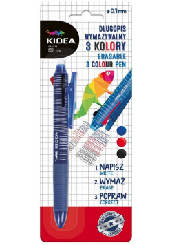 Długopis wymazywalny trzykolorowy KIDEA