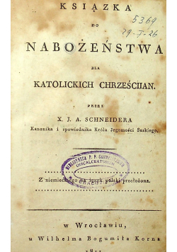 Książka do Nabożeństwa dla Katolickich Chrześciian 1811 r.