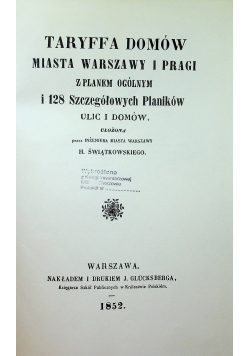 Taryffa domów miasta Warszawy i Pragi reprint z 1852 r.