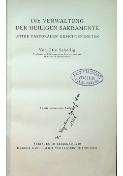 Die Verwaltung der Heiligen Sakramente 1939 r.
