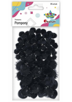 Pompony akrylowe i brokatowe 85szt czarne