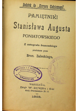 Pamiętniki Stanisława Augusta Poniatowskiego 1903 r.