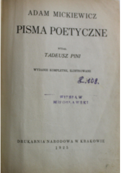 Mickiewicz Pisma Poetyczne 1925 r