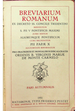 Breviarium Romanum Pars Autumnalis 1931 r.