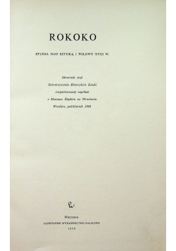 Rokoko Studia nad sztuką 1 połowy XVIII w