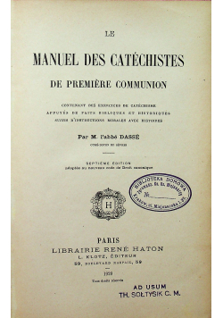 Le Manuel des catechistes de premiere communion 1929 r
