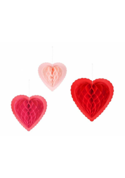 Dekoracje papierowe honeycomb Serca 20-30cm 3szt