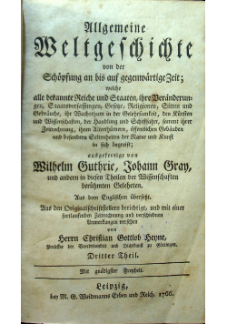 Allgemeine weltgeschichte tom III Theil  1766 r.