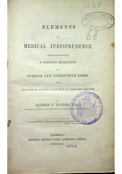 Elements of Medical Jurisprudence 1843 r.