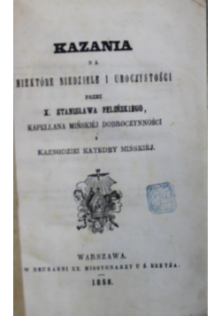 Kazania na niektóre niedziele i uroczystości 1859 r