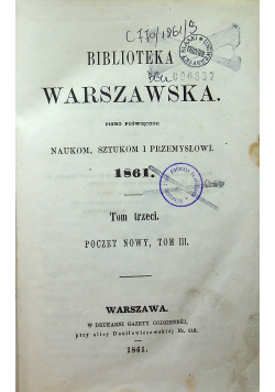 Biblioteka Warszawska Tom 3 1861 r.
