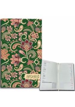 Kalendarz 2025 A6 tygodniowy Paisley kwiaty green