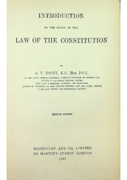 Introduction To The Study Of The Law Of The Constitution, 1927 r.