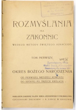 Rozmyślania dla zakonnic Tom I 1926 r.