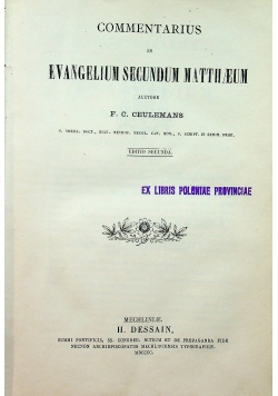 Commentarius in Evangelium Secundum Matthaeum 1900 r.