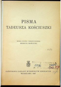 Pisma Tadeusza Kościuszki 1947r