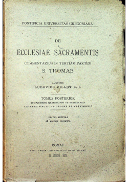 De Ecclesiae Sacramentis Tomus Posterior 1930 r.