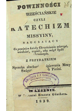 Powinności chrześcijańskie czyli katechizm 1838r.