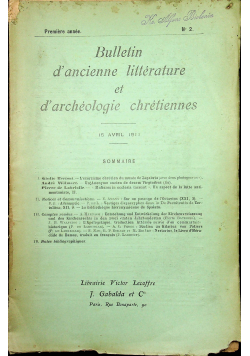 Bulletin dancienne litterature et dacheologie chretiennes Nr 2 1911r