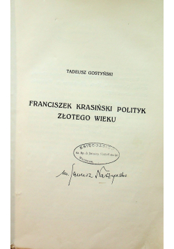 Franciszek Krasiński polityk Złotego Wieku 1938 r.