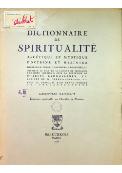 Dictionnaire de Spiritualite Fascicules XXII XXIII