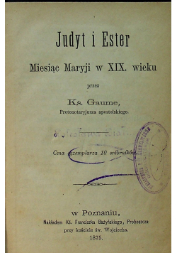 Judyt i Ester miesiąc Maryi w XIX wieku 1875r