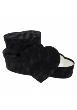 Pudełko Flower Box 3szt welur serce czarne ROZETTE