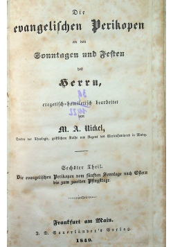 Die evangelischen Perikopen sechster theil 1849 r