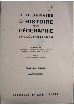 Dictionnaire d historie et de geographie ecclesiastiques Fascicule 108b - 109