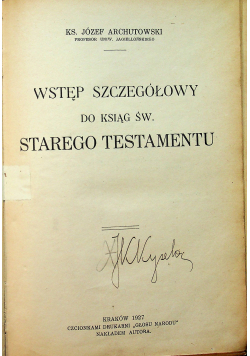 Wstęp szczegółowy do ksiąg św Starego Testamentu 1927 r.