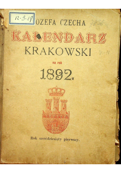 Kalendarz Krakowski na rok 1892  1892 r.