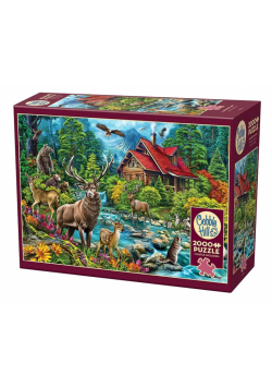 Puzzle 2000 Leśna chatka z czerwonym dachem G3