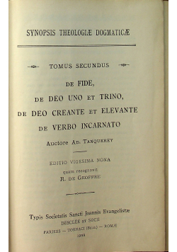 Synopsis theologiae dogmaticae ad usum seminarioru, tomus II